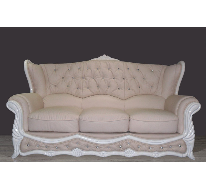 Click Genuine Leather Sofa, Off White