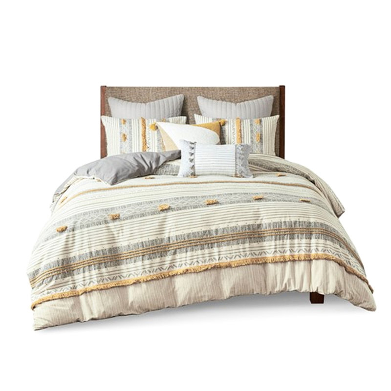  Housse de couette pour très grand lit avec imprimé rayé gris / jaune de qualité confortable