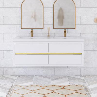 59'' Wall Mounted Double Sink Bathroom Vanity with Stone Resin Top