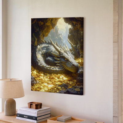 Art mural sur toile majestueux Dragon avec trésor