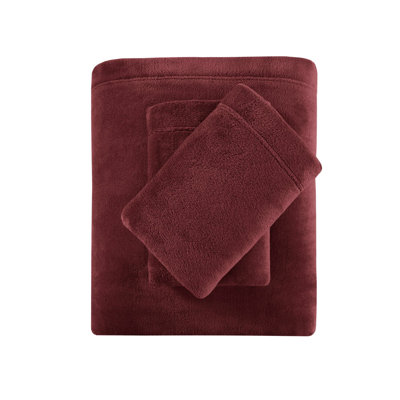 Drap de très grande taille 4 pièces bourgogne, 100% doux et douillet au toucher velouté, comprend un drap plat, 2 taies d'oreiller ajustées, élastique pour matelas de 16 po, lavable à la machine en bourgogne facile d'entretien, brossé des deux côtés