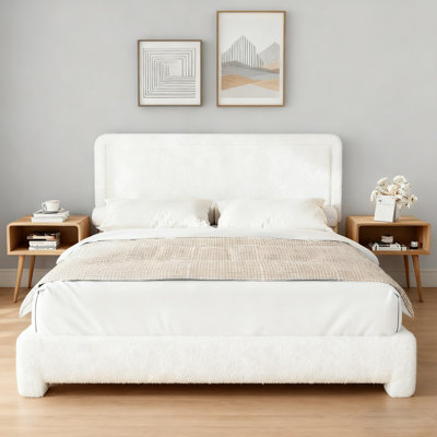 Boucle Bed Frame, Upholstered Cloud Bed Frame, Platform Bed Frame With Headboard, Modern Cream Bed Frame