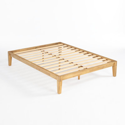 Base de lit à menuiserie japonaise Noah avec articulations emboîtables Castle et pieds fuselés, support de lattes en bois sans grincement, aucun sommier nécessaire, installation intelligente sans outil en 10 minutes