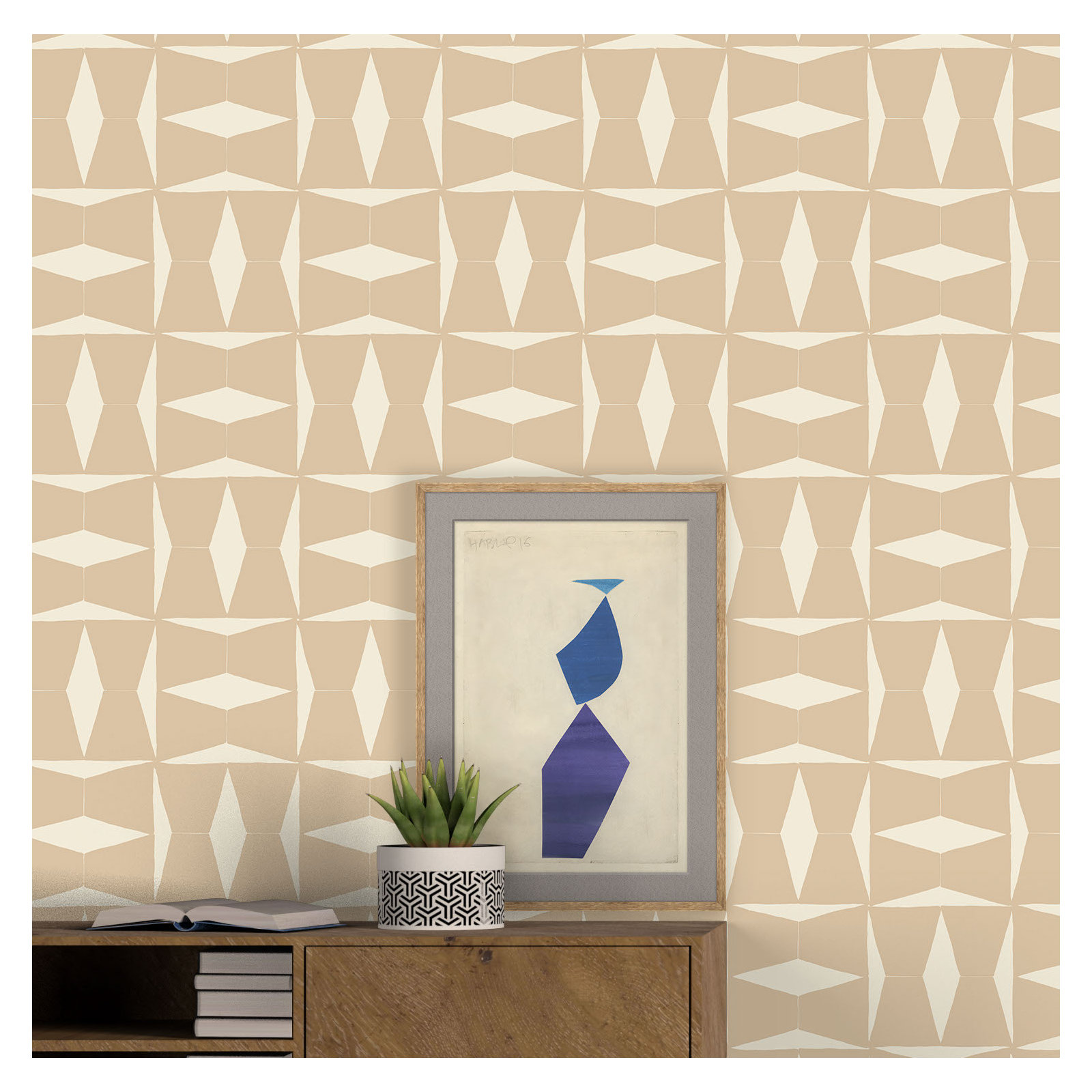 Albie Geometric Wallpaper, Neutral/Cream