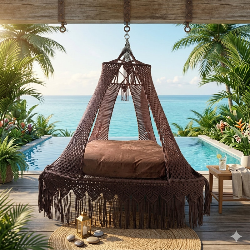 Balancelle royale avec coussin pour une détente intérieure et extérieure, Marron foncé