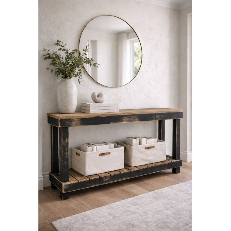 Console 46 po en bois récupéré de luxe noir, Noir, naturel, 46"