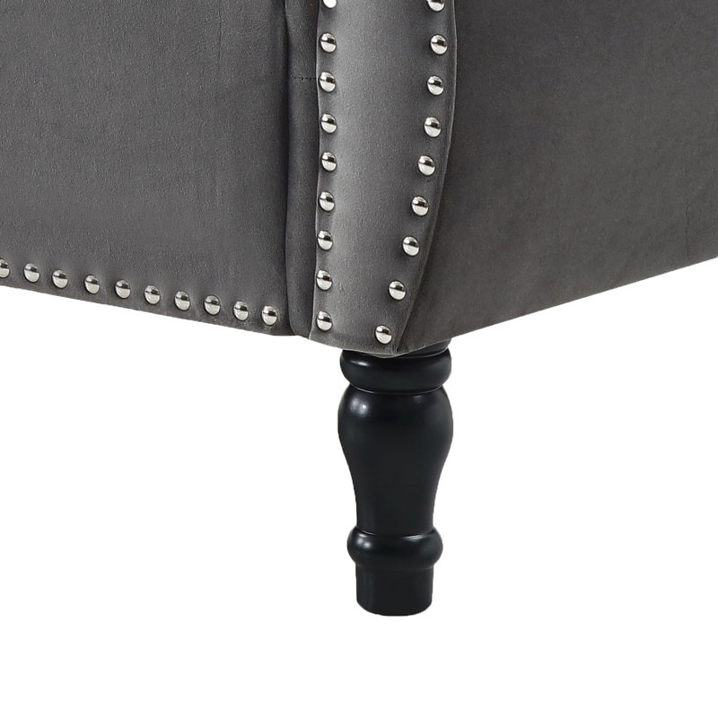 Velvet Upholstered Storage Bench, Gray
