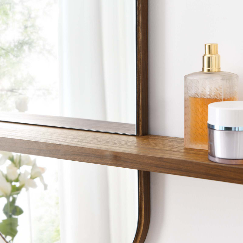 Solstice Walnut Rectangular Mirror with Shelf