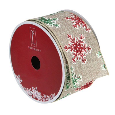 Ruban de Noël rouge et vert en fil de neige tissé en toile de jute 2,5 po x 16 verges