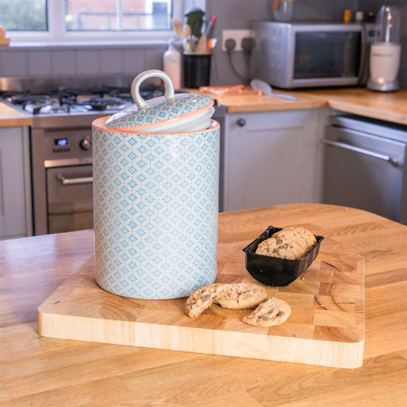 Nicola Spring - Hand-Printed Kitchen Canister - 15.5cm - Blue, 3