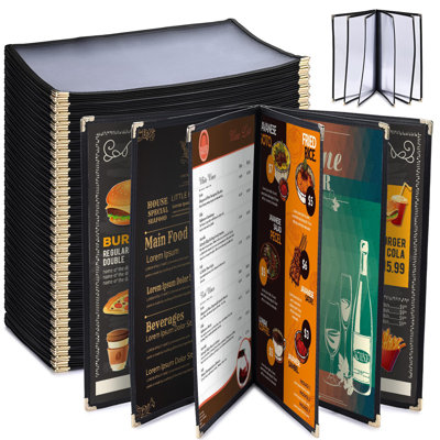 WeChef - Paquet de 30 housses de menu pour restaurant de 8,5 po x 14 po, style livre, 6 pages, 12 vues