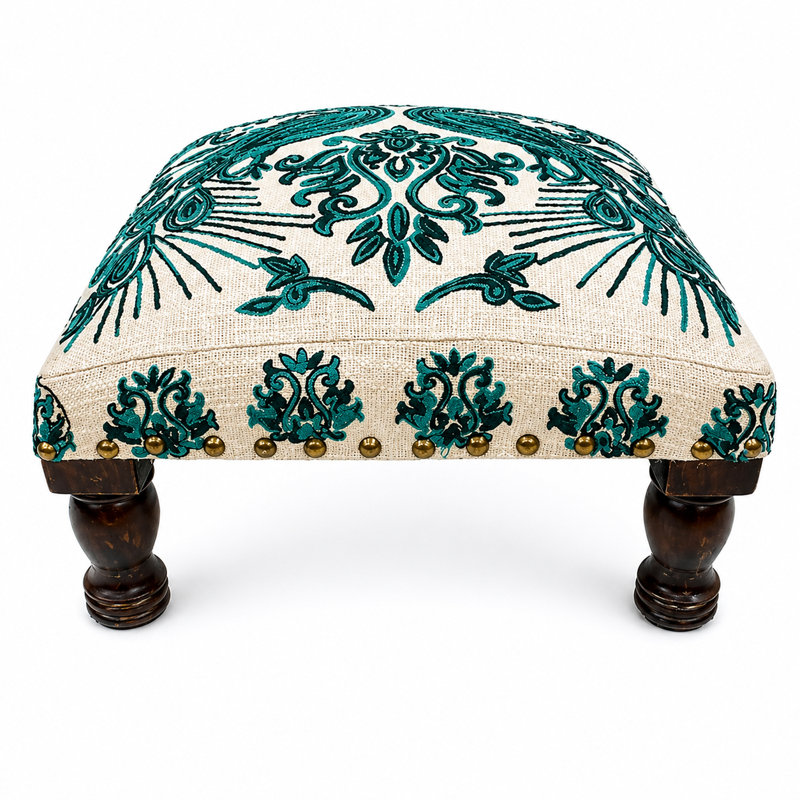 Tabouret rembourré brodé bohème 40 x 40 x 20 cm