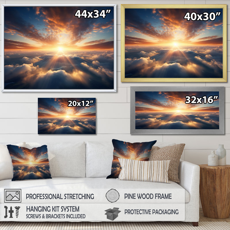 Lever de soleil jaune et bleu sur les rayons de l'espoir I, Toile tendue, H 16 po x l 32 po x P 1 po