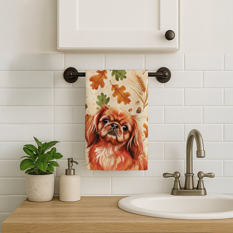 Red Pekingese Heirloom Fall Kitchen Towel, Red Pekingese