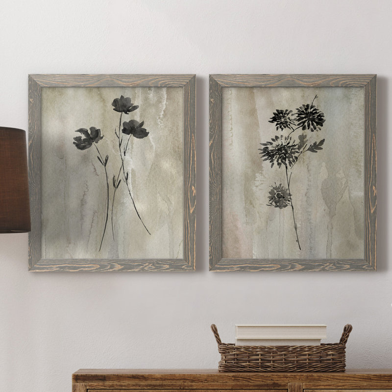 «Sumi-E Silhouette III», ensemble de 2 reproductions d'art, Toile encadrée, H 20 po x l 17 po, Grey