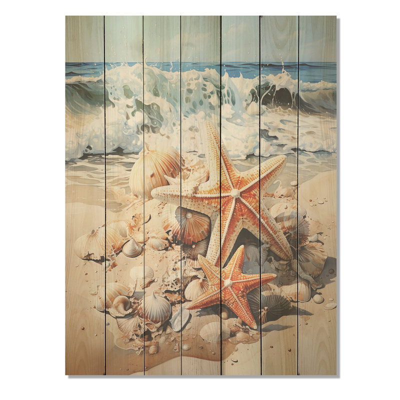 Étoile de mer sur la plage I - Tropical côtier sur bois, H 32 po x l 24 po