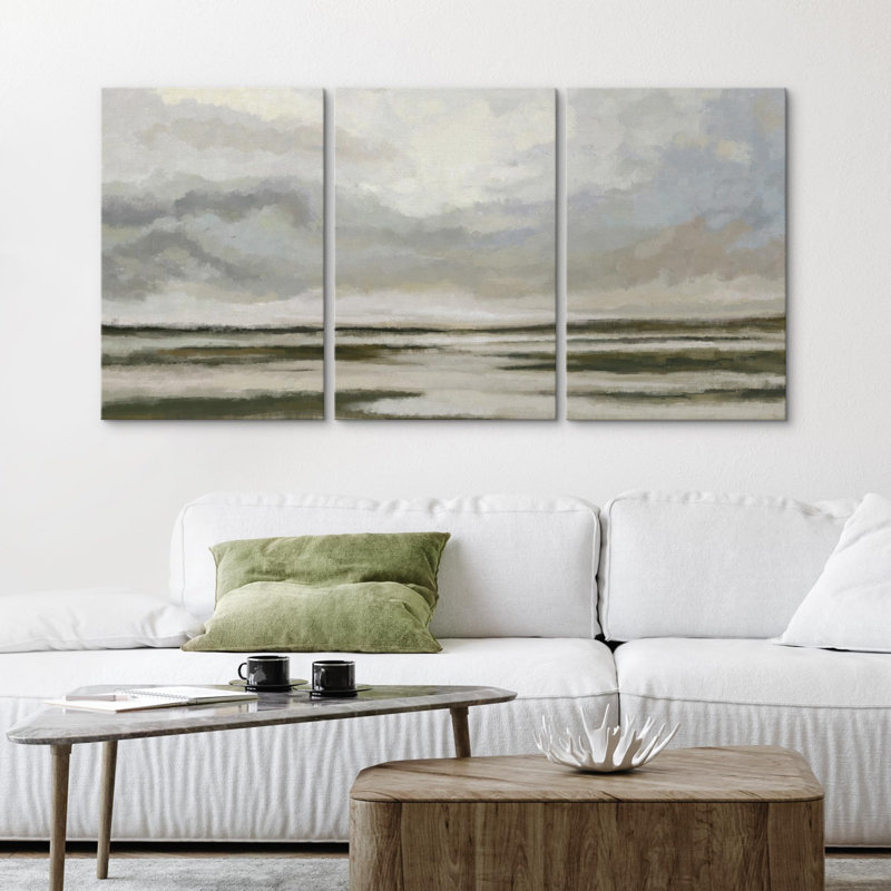 Ciel nuageux, horizon côtier, nature, beaux-arts, décor rustique, champêtre, H 36 po x l 72 po x P 1,5 po, Toile tendue
