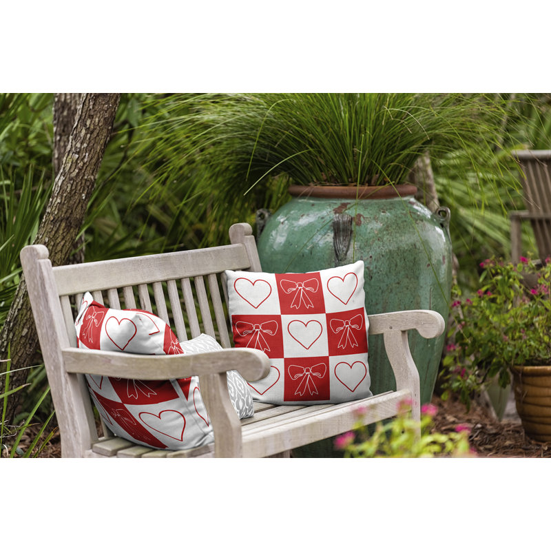 Coussin intérieur / extérieur Sweet Bows and Hearts, Blanc, 20 po x 20 po