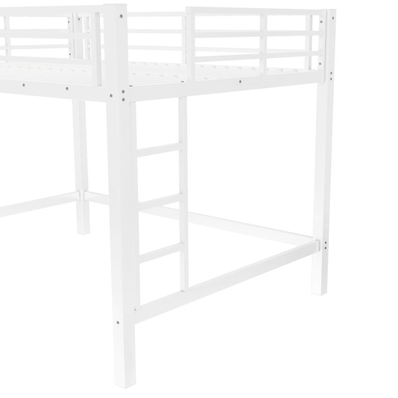 Lit mezzanine en métal blanc de taille grand avec garde-corps, échelles doubles et assemblage rapide et facile pour une chambre à coucher stable et sécuritaire