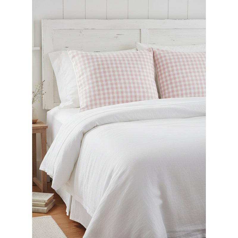 Printed Pillows Linen Gingham Accent Pillow, Pink, Square 26", Polyester