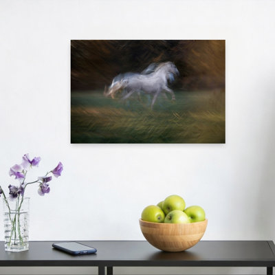 «Dreamy White Horse Motion Abstract Dreamy Elegant Horse Nature», art mural