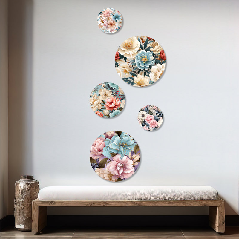 Arnaud - Ensemble d'art mural floral rond de 5 pièces