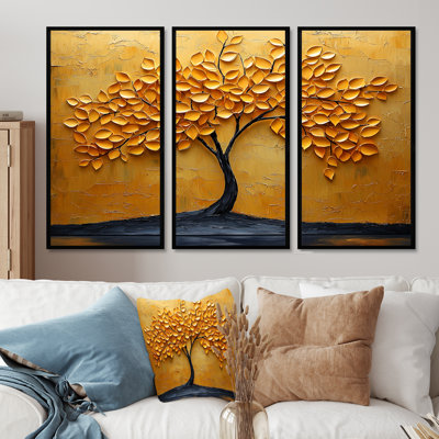 «Orange Autumn Whisper Tree American Basswood III», ensemble de décoration murale arbre américain