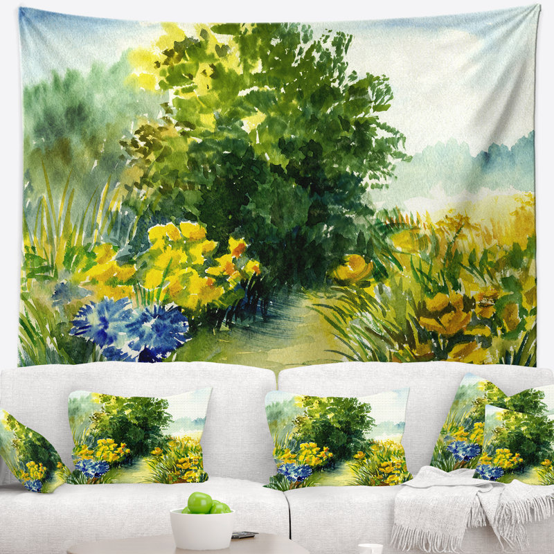 Tapisserie de verdure d'aquarelle de paysage, H 32 po x l 39 po