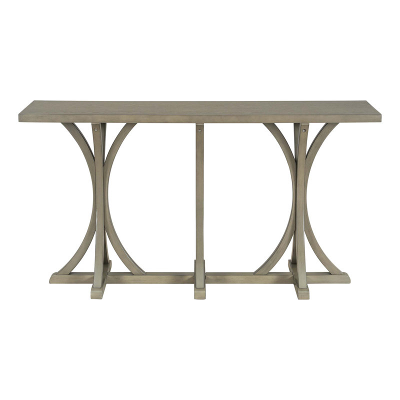 59.8'' Wooden Console Table With Oak Veneer Top,Farmhouse Entryway Table With Rubber Wood Slender Curved Legs, Gray