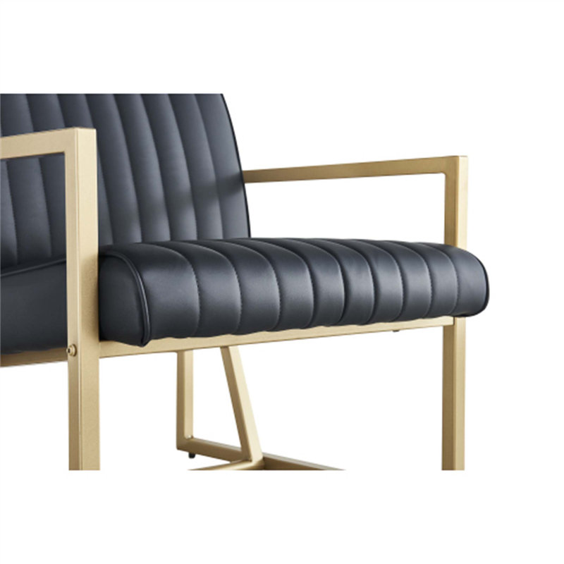 Everdeen Tufted Polyester Armchair, Living room chair, Bedroom chair with  metal frame, Black Fabric, Gold