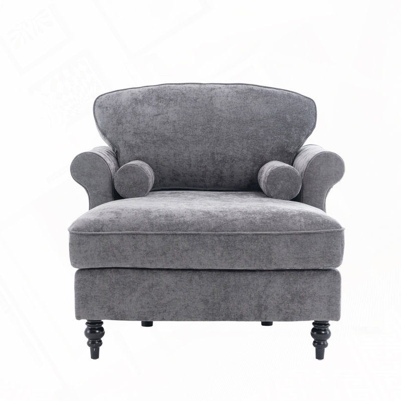 Chenille Oversized Chaise Lounge Sleeper Armchair, Dark Gray