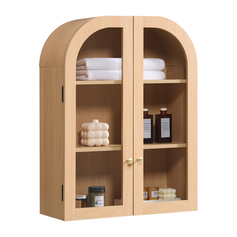 Wood Arch Wall Mounted Bathroom Cabinet, Natural