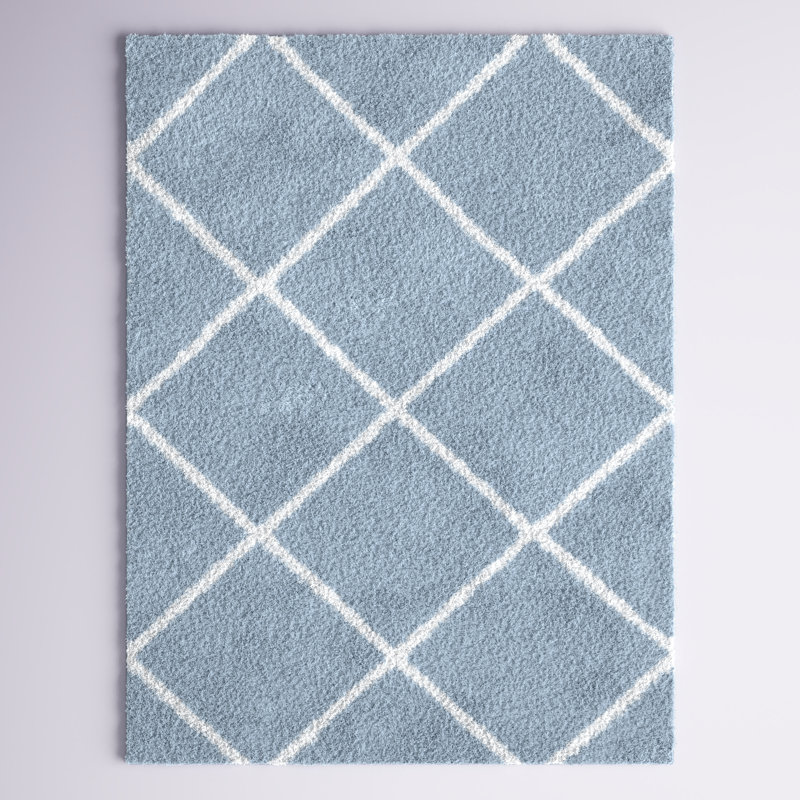 Geometric Blue/White Area Rug, Rectangle 8' x 10'