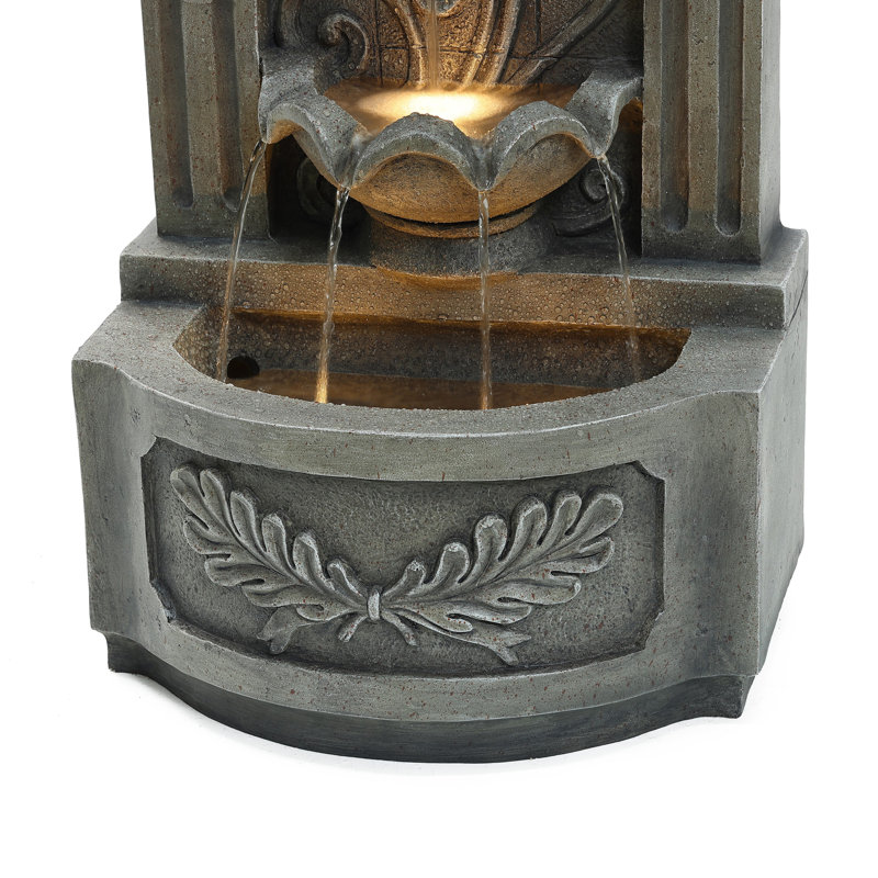Ambre 29.7" H Gray Resin Elegant Wall Freestanding Outdoor Water Fountain with Lights