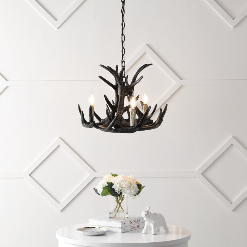 Lustre en bois à 3 lumières Rohrbach, Noir, H 13,5 po x l 18 po x P 18 po