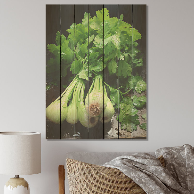 Herbs Cilantro Splash I - Floral Herbs On Wood Print, 32" H x 24" W