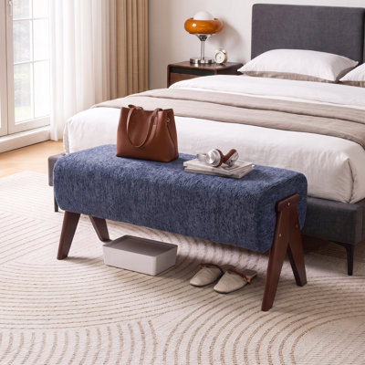 Banc de repose-pieds en tissu d'ameublement Chenille