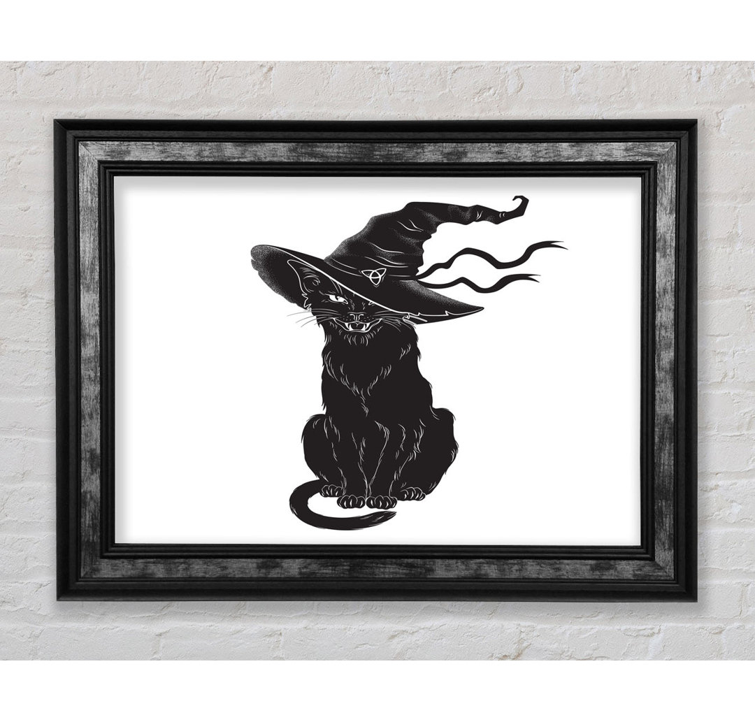 Gerahmtes Leinwandbild Black Cat Witches Hat