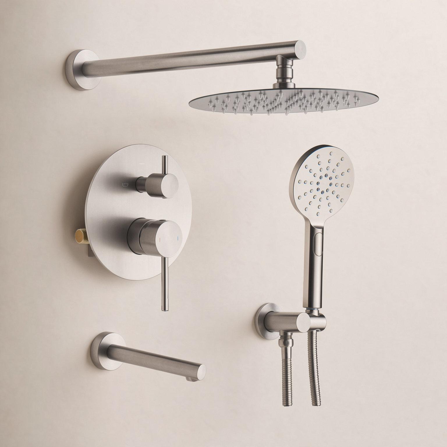 Circular Wall-Mounted Shower Faucet, Brushed Nickel