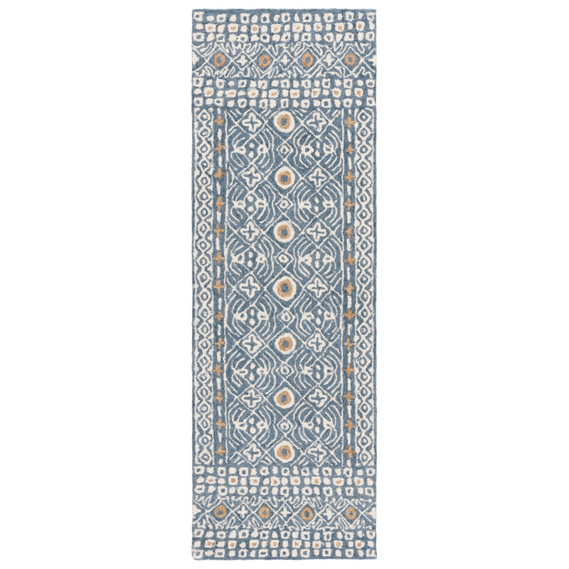 Mallisa Hand Tufted Wool/Cotton Geometric Rug in Blue, Runner 2'3" x 7'