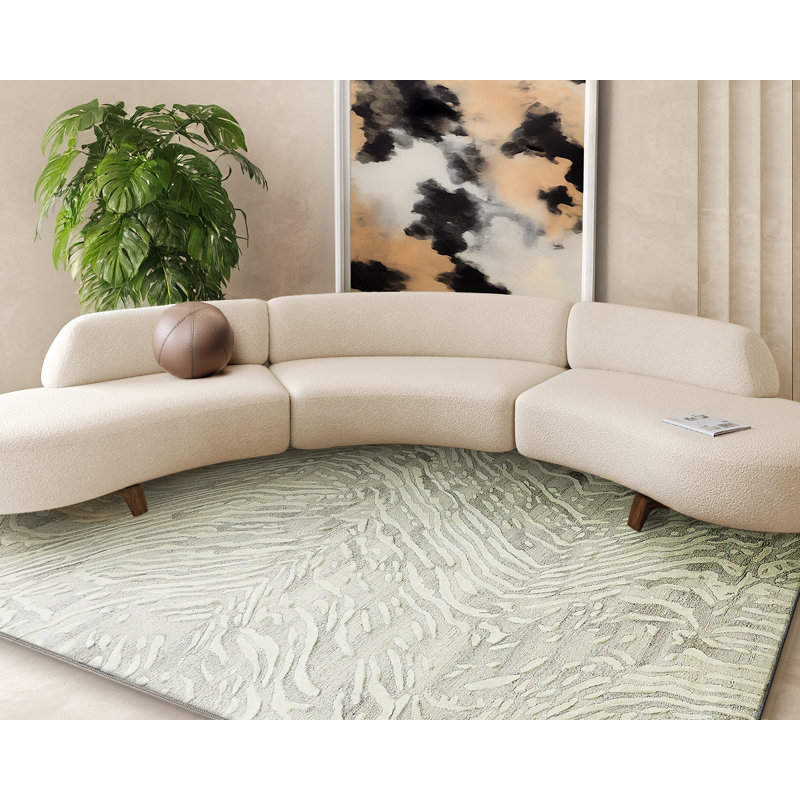 Breckenridge Hand Tufted Wool Abstract Area Rug, Rectangle 8' x 10', Beige/Ivory