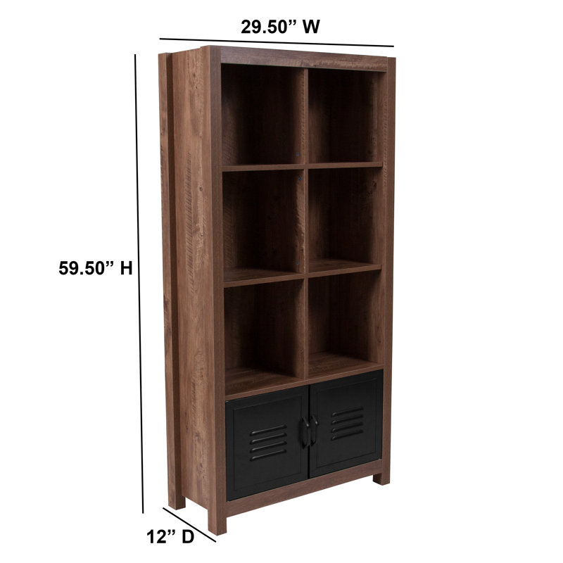 6 Cube Storage Organizer Bookcase with Metal Cabinet Doors