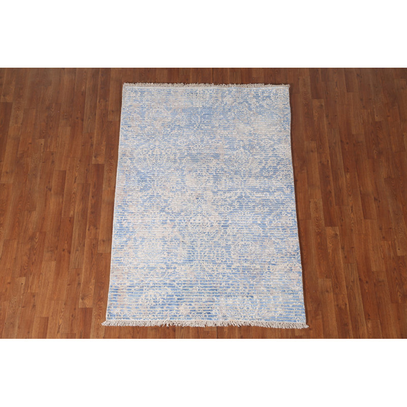 Tapis rayé bleu abstrait moderne 4 x 6