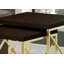 Ensemble de 2 tables gigognes, côté, bout, métal, accent, stratifié brun, métal doré, contemporain, moderne
