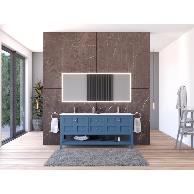Base de meuble-lavabo double Anneus 71,25 po seulement, Bleu / chrome