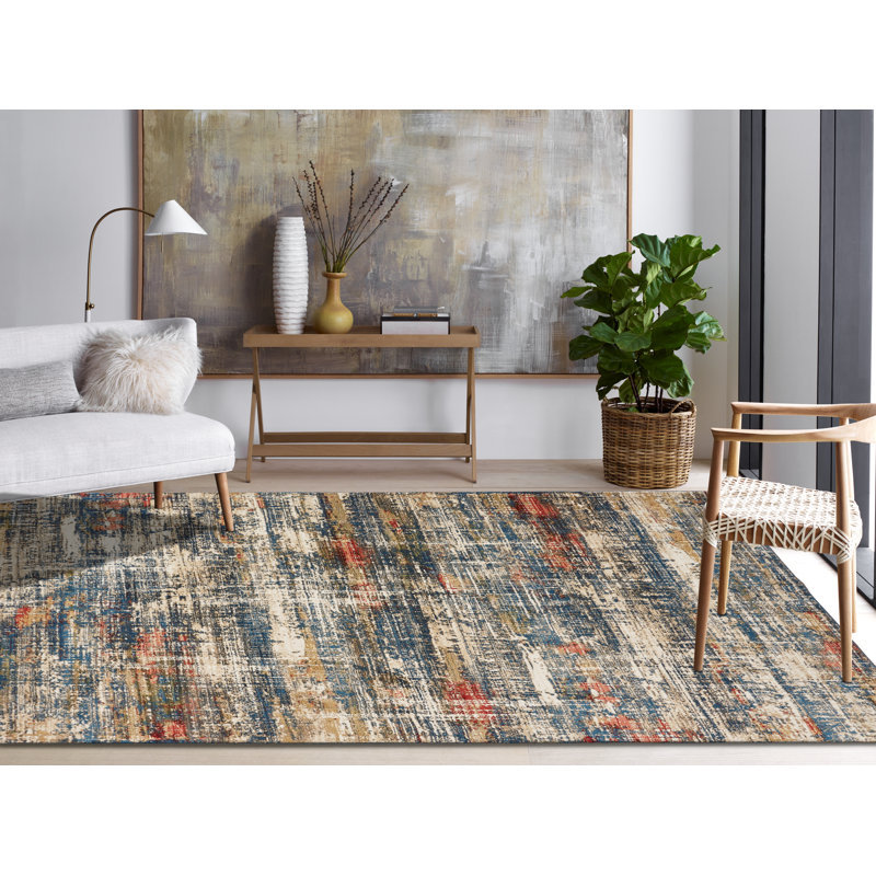 Holbeach Abstract Area Rug in Blue/Beige, Runner 2'6" x 8'