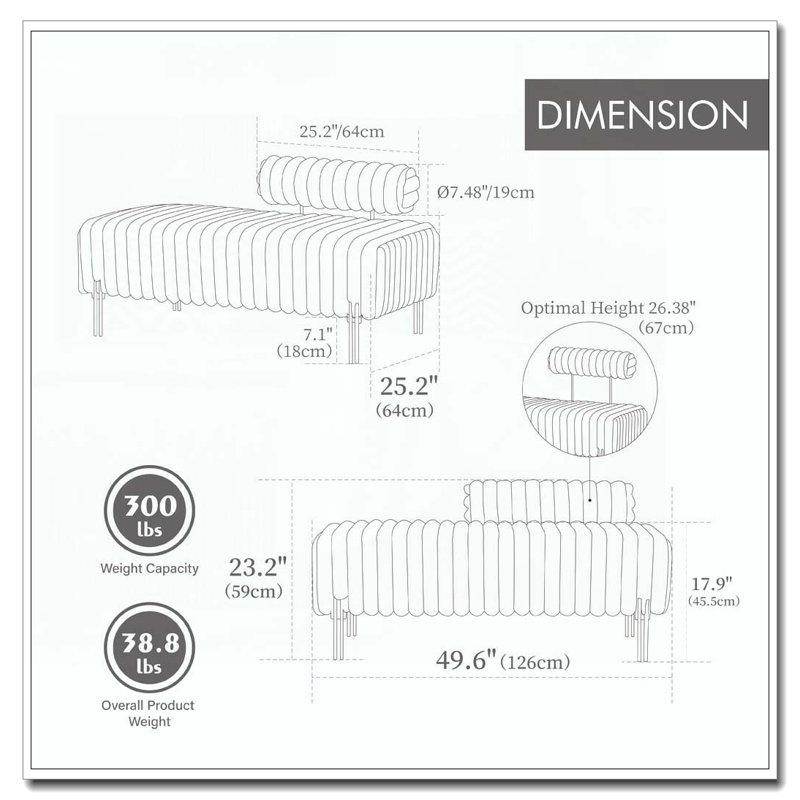 49.6" Wide Upholstered Bench with Adjustable Back, Brown