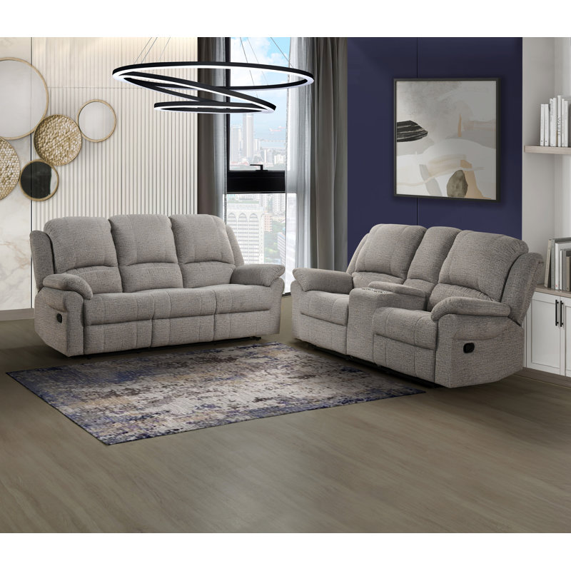 Ensemble 2 pièces: canapé inclinable et causeuse console, chenille gris-beige, Grey-Beige 2-piece Set