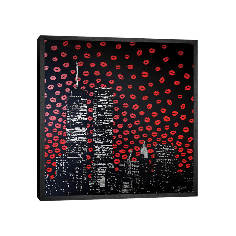 Love Kisses Over New York by Alla GrAnde - Print on Canvas, Black Floater Framed, 66.04cm H x 66.04cm W x 3.81cm D