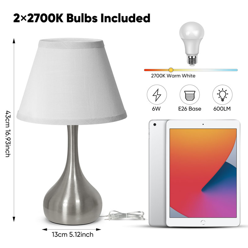 Ensemble de 2 lampes de table 17 po Touch, Nickel